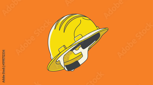 Simple Yellow Hard Hat Vector Graphic with Orange Background | Safety