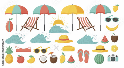 Summer Beach Vacation Objects and Accessories Collection.