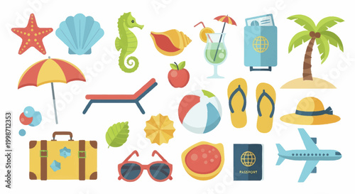 Summer Vacation Beach Holiday Objects Collection.