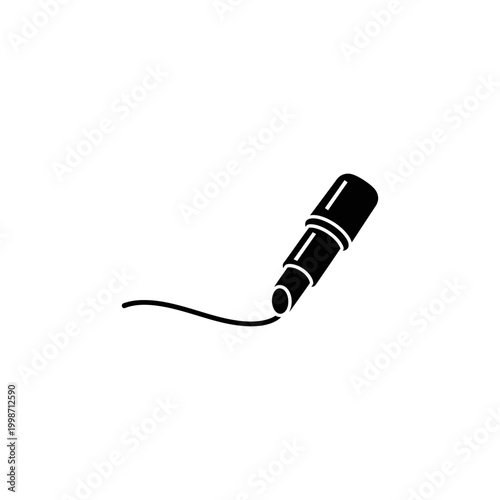 Black Microphone Icon with Cord on White Background