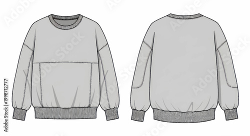 Technical Fashion Illustration of a Grey Oversized Sweatshirt.