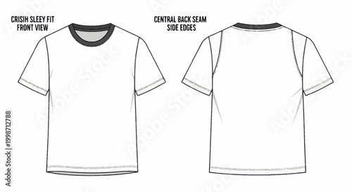 Technical Flat Fashion Sketch of a Short Sleeve Crew Neck T-Shirt.