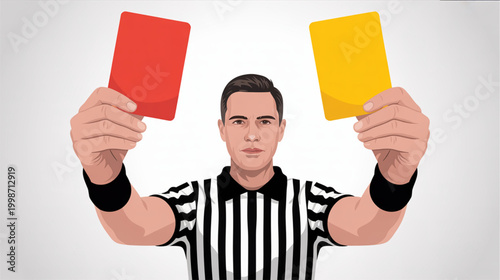Referee, red and yellow cards, soccer referee, sports official, illustration