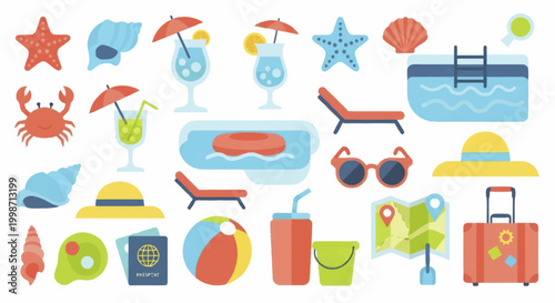 Vibrant Collection of Summer Vacation and Beach Holiday Essentials.