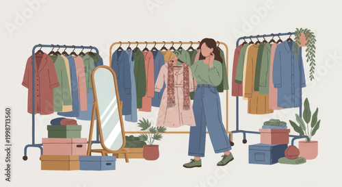 Woman choosing clothes from a rack in a boutique.