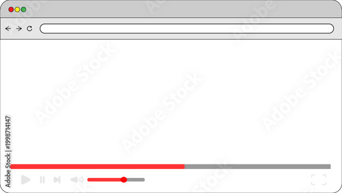 Multimedia video player in simple web browser with play pause fast forward volume and full screen buttons and clear background	