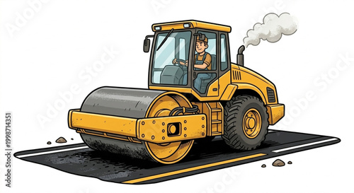 Tableau sur toile Heavy Duty Road Roller Compactor Working on Asphalt Road Construction Illustrati