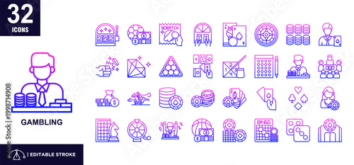 Gambling Line Gradient Icon Set