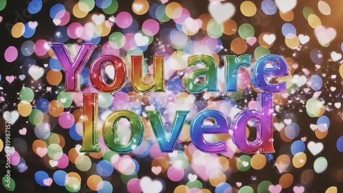 You Are Loved: A Vibrant Display of Affection and Warmth with Bokeh Lights and Hearts.