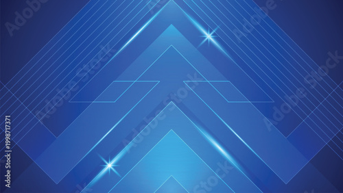 Abstract blue arrow glowing with lighting and line grid on blue background technology for business, corporate, banner.