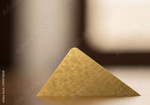 Close-up of a folded brown paper corner with blurred background.