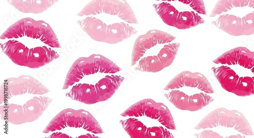 Kiss Marks Pattern on White Background, Lipstick Prints.