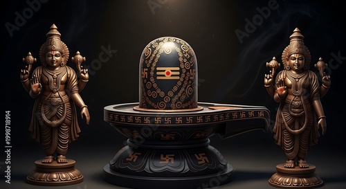 Sacred Hindu Ritual, Shiv Ling and Deities, Temple, Photography, Spiritual Setting, Close-Up, Divine Presence