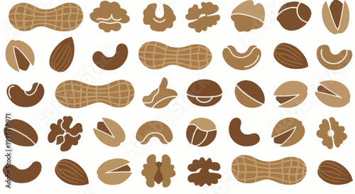 Assortment of various nuts including peanuts, walnuts, almonds, cashews, and pistachios.