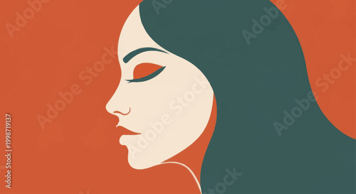 Beautiful Woman Profile with Closed Eyes and Long Hair.