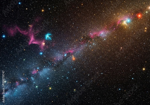 Vast and Colorful Galaxy with Stars and Nebulae.