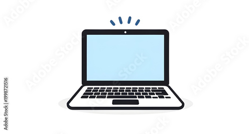 Foto line art laptop icon, modern laptop illustration, thin notebook computer, blank