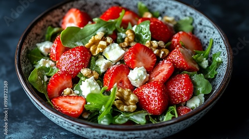 Strawberry salad with arugula fata and walnuts.
