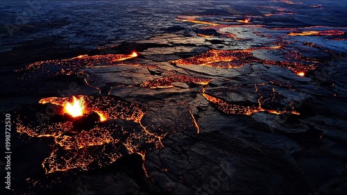 Lava flow at night ideal for travel vlogs and eco-friendly campaigns