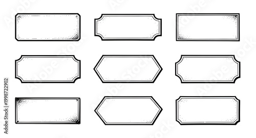 rectangular frame set, hexagonal border design, decorative label boxes, geometric text frames, modern name tag templates, stylish border collection, elegant outline frames, badge label graphics, decor