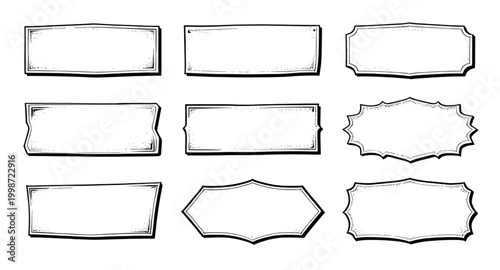 rectangular frame set, hexagonal border design, decorative label boxes, geometric text frames, modern name tag templates, stylish border collection, elegant outline frames, badge label graphics, decor