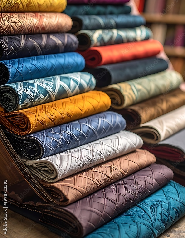 Obraz premium Colorful rolls of fabric textile display.