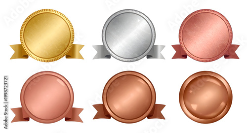 medal, badge, award, prize, gold, silver, bronze, winner, first, second, third, achievement, trophy, emblem, circle, vector, simple