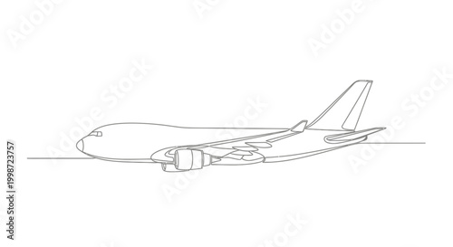 Line Art Cargo Airplane on White Background