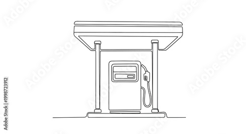 Minimalist line art of a gas station pump, isolated on white background.