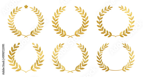 gold laurel wreath, victory emblem set, award wreath design, winner badge icon, achievement symbol, golden champion emblem, honor wreath illustration, prestige award graphic, decorative laurel branche