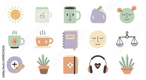 Collection of various daily life objects and symbols.