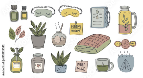 Cozy Home Relaxation and Self Care Items Collection.