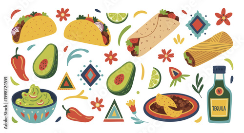 Delicious Mexican Food and Drinks Assortment.