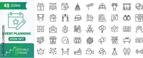 Foto Event planning vector line icons set