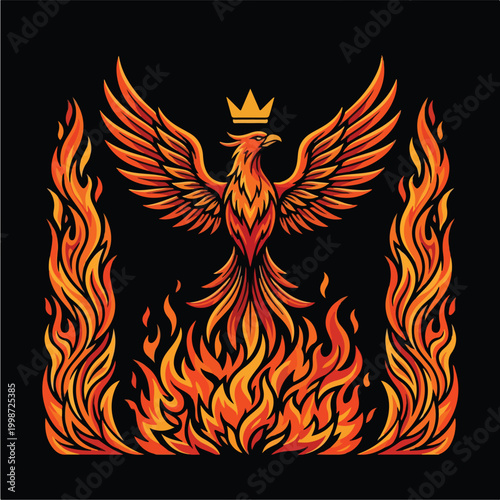 Phoenix Rising from Flames Crowned 1.