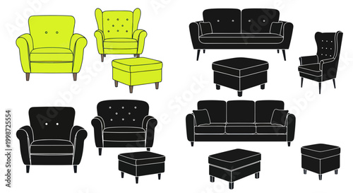 Modern Sofa and Armchair Silhouettes - Set of Furniture Icons