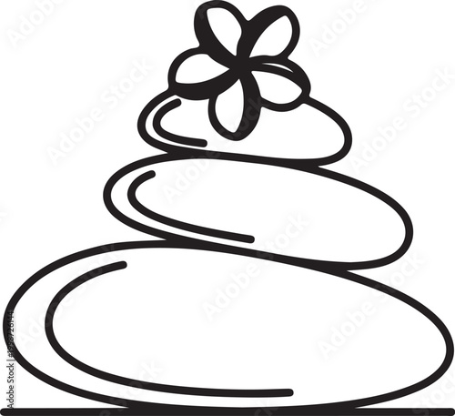 Stacked spa stones icon with a tropical flower on top wellness relaxation meditation tropical botanical treatment minimalist illustration isolated lifestyle spiritual