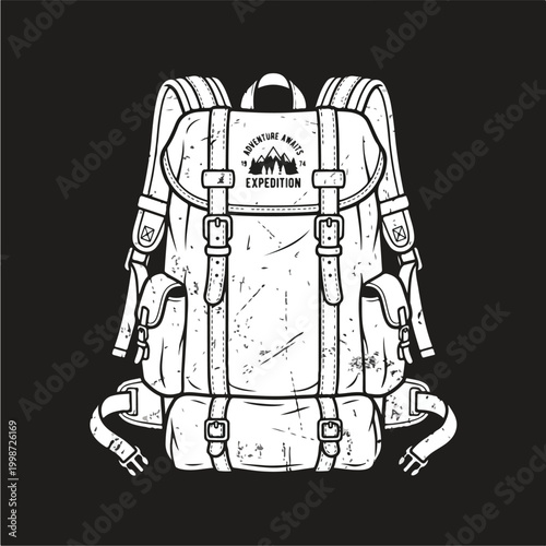 Vintage Expedition Backpack Illustration.