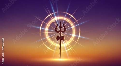 Divine Bhauma Pradosh Vrat Background Featuring Lord Shiva's Trident with Sacred Light Rays and Mystical Spiritual Ambiance for Religious Festivals