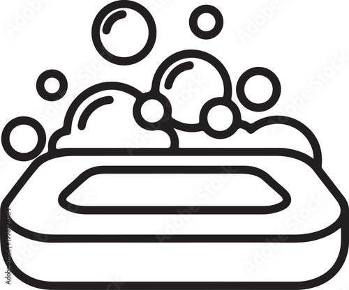 Soap bar with lather and foam bubbles icon cleaning bathroom toiletries sanitation personal cleansing cosmetic accessory freshness lifestyle showering washbasin illustration