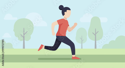 Woman running outdoors in a park for exercise and fitness.
