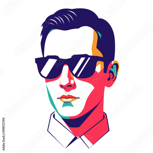 Stylish Man Portrait with Sunglasses, Pop Art Style Illustration