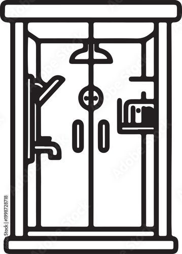 Modern shower stall icon in outline style with bathroom enclosure plumbing interior minimalist illustration equipment sanitary cleaning residential renovation showerhead