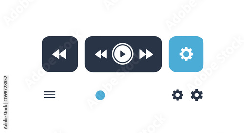 Set of modern flat vector icons for video meeting navigation and media playback including play, fast forward, rewind, settings gear, slider bar, and hamburger menu elements.