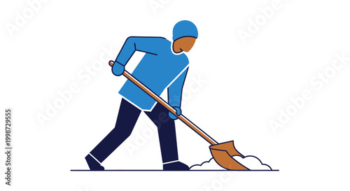 Person shoveling snow in a blue outfit