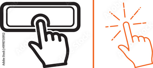 Hand cursor clicking button and touch screen gesture icons vector isolated on white background