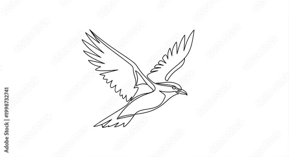 Fototapeta premium Minimalist Single Line Drawing Of A Bird In Flight With Wings Spread Wide