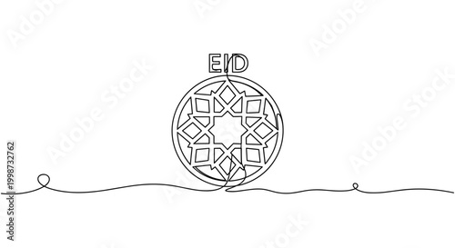 Eid Celebration Icon with Geometric Pattern and Wavy Line - Minimalist Design