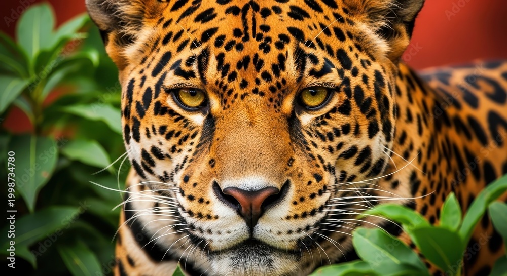 Obraz premium Majestic Jaguar Close Up Portrait in Natural Habitat.