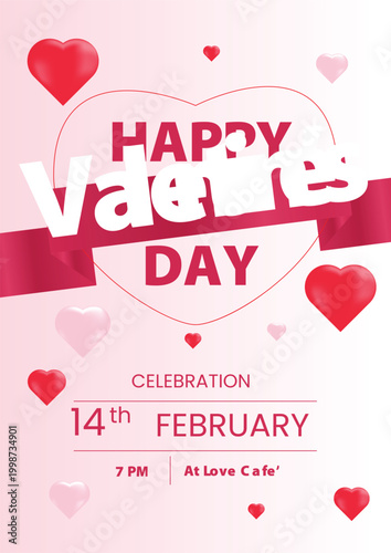 Valentine's day concept poster. Red, white heart frame background. Copy space. Cute love sale banner template, Voucher, Greeting card.